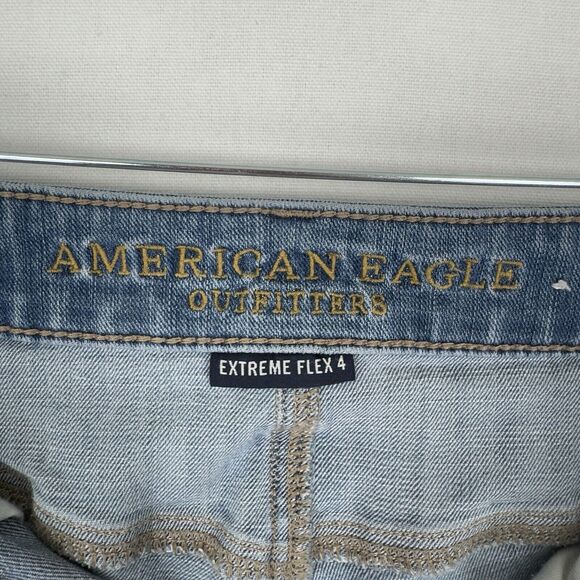 American Eagle Jeans Mens 29x32 Blue Slim Stretch Distressed Light Wash Denim - Picture 9 of 16